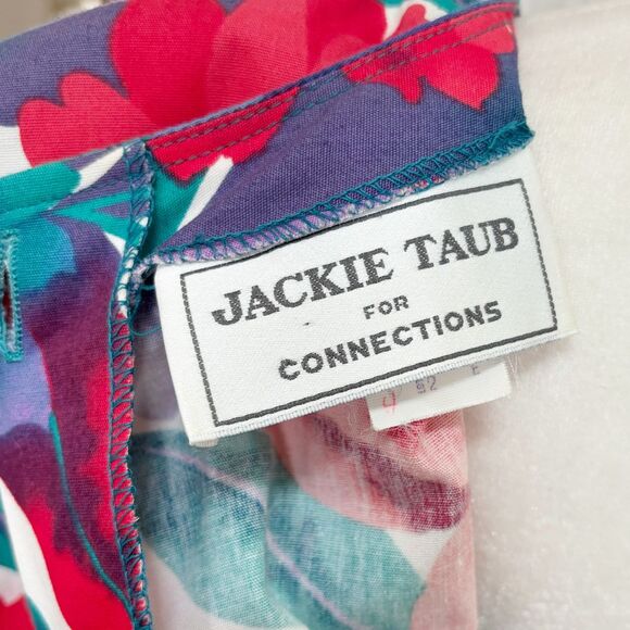 Vintage Jackie Taub for Connections Floral Midi Dress 12 Union Made Blue Red - Picture 8 of 12